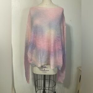 Cute rainbow cloud open knit mohair-like sweater